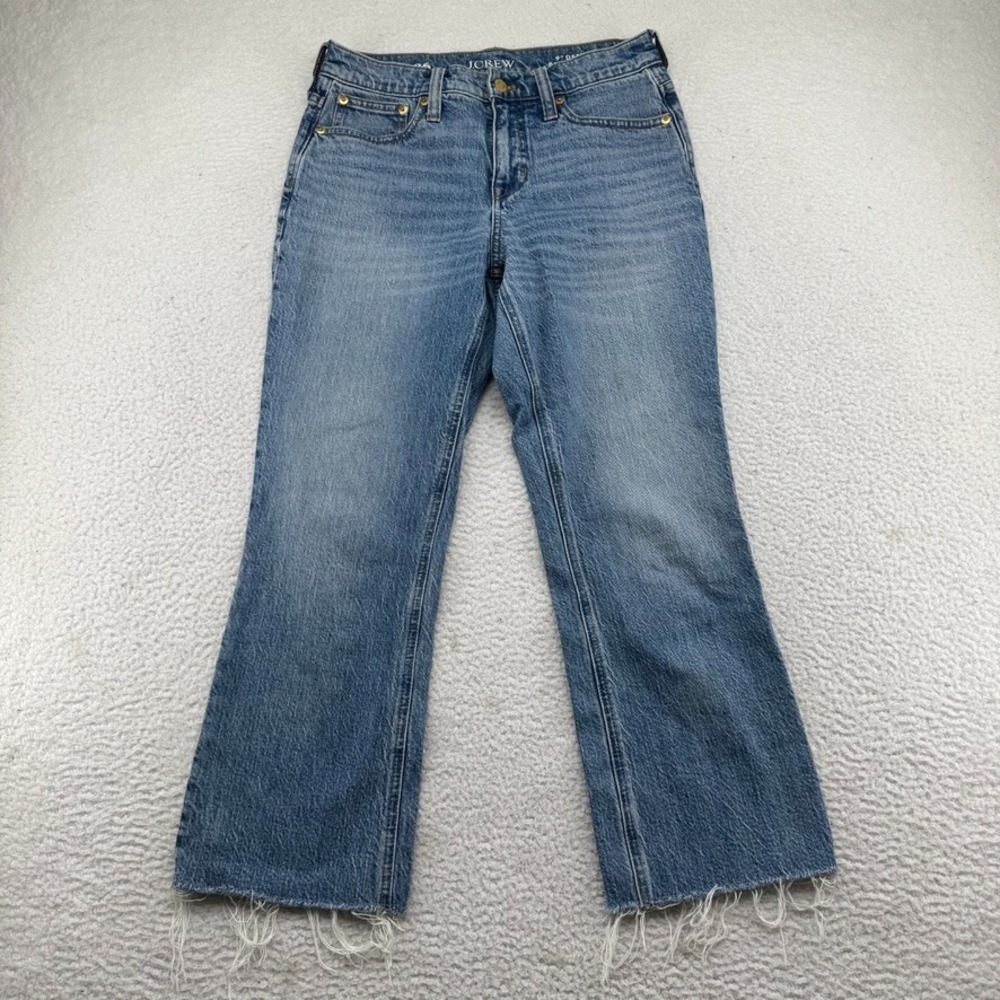 J.Crew 9" Demi Boot Crop Jeans Womens 26 (Fit 28x26) Blue Medium Wash Distressed